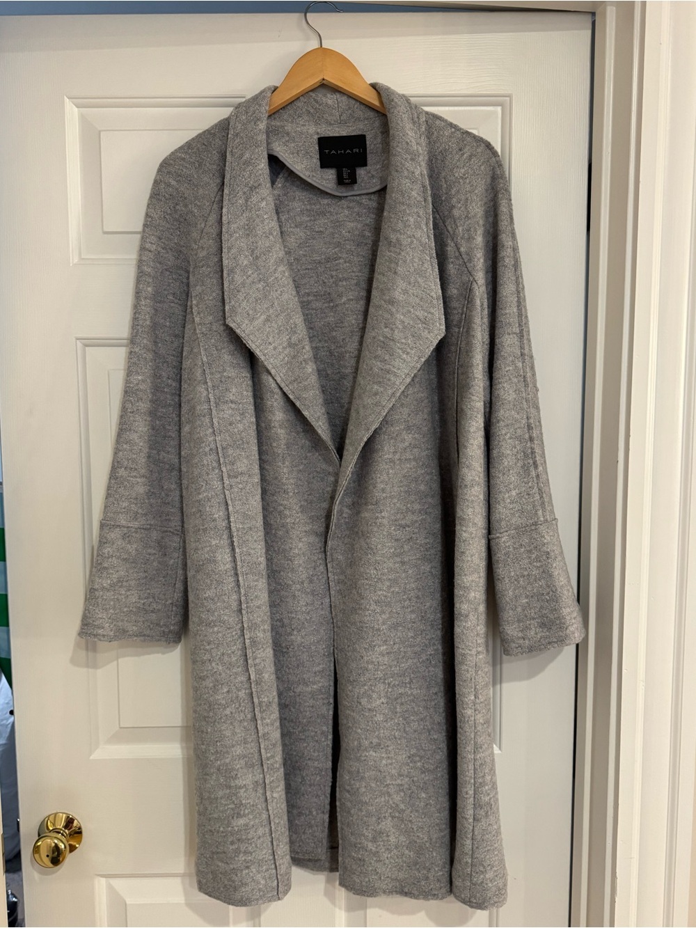 Tahari Women's Gray Open-Front Knit Sweater Coat Large